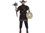 Costume Da Guerriero Vichingo Elmo Corna Look Barbaro Cintura Vintage Carnevale Accessorio, Taglia: 56 - 58 (Xxl) Colore: Marrone
