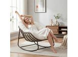 Lvhom Sedia A Dondolo Da Giardino Con Cuscino Imbottito, Sedia In Rattan Con Struttura In Acciaio, Sedia A Dondolo Per Esterni, Poltrona Per Balcone, Bianco Panna
