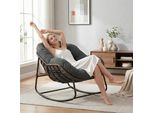 Lvhom Sedia A Dondolo Da Giardino Con Cuscino Imbottito, Sedia In Rattan Con Struttura In Acciaio, Sedia A Dondolo Per Esterni, Poltrona Per Balcone, Grigio Scuro
