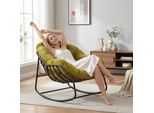 Lvhom Sedia A Dondolo Da Giardino Con Cuscino Imbottito, Sedia In Rattan Con Struttura In Acciaio, Sedia A Dondolo Per Esterni, Poltrona Per Balcone, Verde Oliva