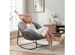 Lvhom Sedia A Dondolo Da Giardino Con Cuscino Imbottito, Sedia In Rattan Con Struttura In Acciaio, Sedia A Dondolo Per Esterni, Poltrona Per Balcone, Grigio