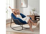 Lvhom Sedia A Dondolo Da Giardino Con Cuscino Imbottito, Sedia In Rattan Con Struttura In Acciaio, Sedia A Dondolo Da Esterno, Poltrona Per Balcone, Blu