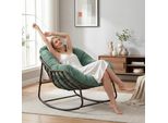 Lvhom Sedia A Dondolo Da Giardino Con Cuscino Imbottito, Sedia In Rattan Con Struttura In Acciaio, Sedia A Dondolo Per Esterni, Poltrona Per Balcone, Verde