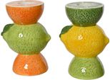 Portacandele Estivi In Ceramica Con Motivo Limetta E Limone, 10,5 Cm, Set Da 2 Pezzi, 2 Pezzi