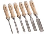 Set Di Scalpelli Da Intaglio 6,10,12,16,20,26 Mm Manico In Faggio Bianco Forma Ulmer 6 Pezzi