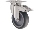 Ruota Girevole Con Freno Totale Ø 50 Mm Portata 50 Kg Con Piastra Avvitabile Cuscinetto A Strisciamento In Gomma Grigio