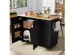 Carrello Di Servizio Flieks Con Piano Di Lavoro Pieghevole, Isola Da Cucina Moderna Con 2 Cassetti, Carrello Da Pranzo Con Ampio Spazio Di Archiviazione, Nero