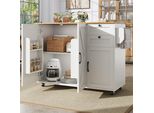Carrello Di Servizio Flieks Con Piano Di Lavoro Pieghevole, Isola Da Cucina Moderna Con 2 Cassetti, Carrello Da Pranzo Con Ampio Spazio Di Archiviazione, Bianco