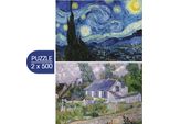 Grafika Puzzle Van Gogh Art 2-In-1 Notte Stellata Case Auvers 500 Pezzi