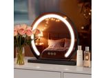 S'afielina Specchio Per Il Trucco Specchio Cosmetico Rotondo Con Illuminazione A Led E Interruttore A Sfioramento, 3 Colori Di Luce Dimmerabili Funzione Memoria Cornice Nera, Φ 40Cm