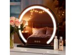 S'afielina Specchio Per Il Trucco Specchio Cosmetico Rotondo Con Illuminazione A Led E Interruttore A Sfioramento, 3 Colori Di Luce Dimmerabile Funzione Memoria Cornice Nera, Φ 60Cm