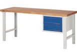 Banco Da Lavoro Serie Bk 650 B2000Xd700Xh790-1140Mm Faggio Grigio Chiaro / Blu Genziana 2 Cassetti