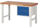 Banco Da Lavoro Serie Bk 650 L1500Xp700Xh790-1140Mm Faggio Grigio Chiaro / Blu Genziana 2 Cassetti