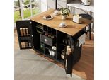 Carrello Di Servizio Flieks Con Piano Di Lavoro Pieghevole, Isola Da Cucina Con Portabottiglie 140X40-70X93,5 Cm, Mobile Buffet Carrello Da Pranzo Con Rotelle, Tavolo Da Pranzo Nero