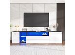 Mobile Porta Tv, Adatto Per Tv Da 75 Pollici, Mobile Tv Basso Led Lucido, 2 Cassetti E 2 Armadi, 180 X 40 X 45 Cm, Colore Bianco E Nero