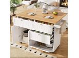 Carrello Di Servizio Flieks Con Piano Di Lavoro Pieghevole, Isola Da Cucina Moderna 120,8X37,3-70X88 Cm, Carrello Da Pranzo Con Ampio Spazio Di Archiviazione, Bianco