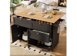 Carrello Di Servizio Flieks Con Piano Di Lavoro Pieghevole, Isola Da Cucina Moderna 120,8X37,3-70X88 Cm, Carrello Da Pranzo Con Ampio Spazio Di Archiviazione, Nero