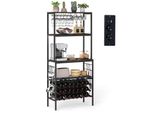 Scaffale Da Cucina Costway, Scaffale In Piedi Con Presa, 24 Portabottiglie, Scaffale Da Panettiere, Portabottiglie Con 3 Ripiani E 8 Ganci E Portabicchieri, Supporto Per Microonde