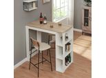 Tavolo Da Bar 'Danderyd' 120 X 60 X 106 Cm Con 3 Ripiani Bianco/Rovere