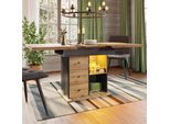 Tavolo Da Pranzo Flieks Allungabile, Tavolo Da Sala Da Pranzo Con Vano Portaoggetti E Led, Mobile Con Cassetti, Tavolo Telescopico 110-140X80X75 Cm, Colore Legno E Nero