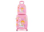 Costway 2 Pezzi Valigia Per Bambini + Zaino, Trolley Per Bambini In Plastica, Valigie Per Bambini, Set Di Valigie Per Bambini, Valigie Da Viaggio A Guscio Duro, Rosa