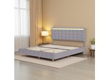 Letto Imbottito Fortuna Lai 160X200 Cm, Led, Usb, Letto Galleggiante Con Testiera Regolabile, Lino, Grigio