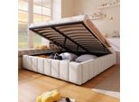 Letto Imbottito, 140 X 200 Cm, Supporto Idraulico, Senza Testata, Senza Materasso, Beige