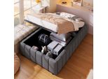 Letto Imbottito, 90 X 200 Cm, Supporto Idraulico, Senza Testata, Senza Materasso, Grigio