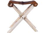 Syfax™ Sgabello Pieghevole In Pelle Di Capra E Legno Di Teak