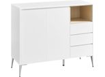 Credenza, Mobiletto Portaoggetti, Con Ante E Ripiano Regolabile In Altezza, 3 Cassetti, Scomparto Aperto