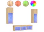 Syfax™ Mobili Tv A Muro Con Led 5Pz Rovere Sonoma Legno Multistrato