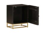 Syfax™ Comodino Nero 40X30X50 Cm In Legno Massello Di Mango E Ferro