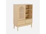 Credenza Decorativa In Legno E Canna 1 Anta 75Cm, Marrone Naturale