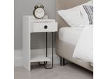 Comodino Sirius Bianco Con Cassetto E Gamba In Metallo Nero Sinistro