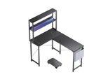Zelurxx Scrivania Da Gioco A L, Scrivania Per Computer Da 148 Cm, Con Led, Presa Di Corrente, Usb, Ripiano, Portaoggetti, Montabile Su Entrambi I Lati, Nero