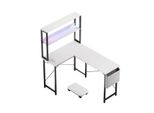 Zelurxx Scrivania Da Gioco A L, Scrivania Per Computer Da 148 Cm, Con Led, Presa Di Corrente, Usb, Ripiano, Portaoggetti, Montabile Su Entrambi I Lati, Bianco