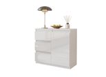 Mikel - Cassettiera / Credenza Con 3 Cassetti E 1 Anta - Bianco Opaco / Bianco Lucido H75Cm L80Cm P35Cm
