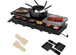 Yuenfong Set Per Raclette, Grill Elettrico Da Tavolo, Grill Elettrico In Acciaio Inox Con Padelle, Piastra Con Rivestimento Antiaderente E Pietra Naturale Per Grigliare Per 12 Persone, Max. 1650 W, Nero