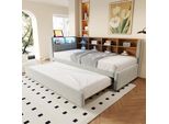 Flieks Divano Letto Da Giorno 90X200Cm Con Letto Estraibile, Divano Letto Imbottito Con Funzione Di Ricarica E Led, Letto Singolo Letto Da Giorno In Legno, Velluto, Grigio Chiaro