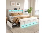 Letto Imbottito Fortuna Lai 180X200 Con Rete A Doghe，Elegante Letto A Molle Insacchettate Con Vano Contenitore, 4 Cassetti, Illuminazione Led Individuale, Connessioni Usb E Tipo C, Design Moderno Beige Per Un Comfort Ottimale