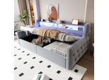 Flieks Divano Letto Da Giorno 90X200Cm Con Contenitore, Letto Imbottito Per Ragazzi Con Led, Divano Letto Singolo Con Funzione Di Carico, Velluto, Grigio Chiaro