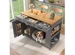 Isola Da Cucina, Piano In Vetro Regolabile, Doppio Ripiano (Senza Piatto Per Il Cibo Del Cane), Spaziosa Area Di Stoccaggio Per Animali Domestici (Senza Cuscino Per Cani), Grigio