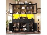 Armadio Da Cucina Sweiko (140×40×175 Cm), Mobile Alto Da Cucina A Buffet, Vetrina, Mobile Buffet Con Ripiani Regolabili, Credenza Con Illuminazione A Led, Colori Luce Variabili, Bianco/Nero
