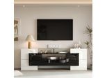 Sweiko Mobile Tv Elegante, Pannello Basso. Bianco E Nero Lucido, 200 Cm, Illuminazione A Led, Mobile Da Soggiorno. Design Moderno. Elegante Superficie In Vetro.