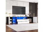 Mobile Porta Tv Sweiko 180 X 40 X 45 Cm, Mobile Tv Ribassato Led Lucido, Mobile Tv Con 2 Cassetti E 2 Armadi, Adatto Per Tv Da 75 Pollici, Mobile Tv Con Giuntura Bianca E Nera