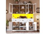 Armadio Da Cucina Sweiko (140×40×175 Cm), Mobile Alto Da Cucina A Buffet, Vetrina, Mobile Buffet Con Ripiani Regolabili, Credenza Con Illuminazione A Led, Colori Luce Variabili, Bianco/Nero