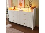 Credenza Sweiko, Cassettiera Con Illuminazione A Led E 6 Cassetti, Design Con Scanalature A Forma Di Onda, Mobile Moderno Per Soggiorno E Camera Da Letto, 120X40X75Cm, Bianco