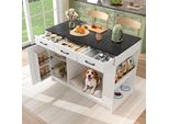 Isola Da Cucina Sweiko, Armadio Con 3 Cassetti, 1 Portaspezie, Ripiano Regolabile, Doppio Ripiano (Senza Vassoio Per Il Cibo Del Cane), Spaziosa Area Di Stoccaggio Per Animali Domestici (Senza Cuscino Per Cani), 120X60X90 Cm, Bianco