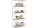 Libreria Costway, Scaffale Per Ufficio Con Ripiani In Legno E Struttura In Metallo, Scaffale In Piedi, Scaffale Per Soggiorno E Studio, Bianco E Naturale