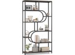 Libreria A 5 Livelli Costway, Scaffale In Piedi Con Ripiani, Scaffale Espositivo Con Struttura In Metallo, Scaffale Portaoggetti Geometrico, Marrone E Nero